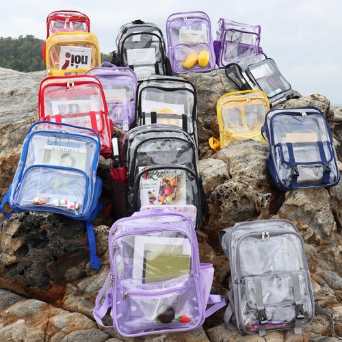 KUI WAN Clear Backpack, 15 inch Heavy Duty See Through Backpack for Boys and Girls Clear Book Bag with Multi-pockets, Brown