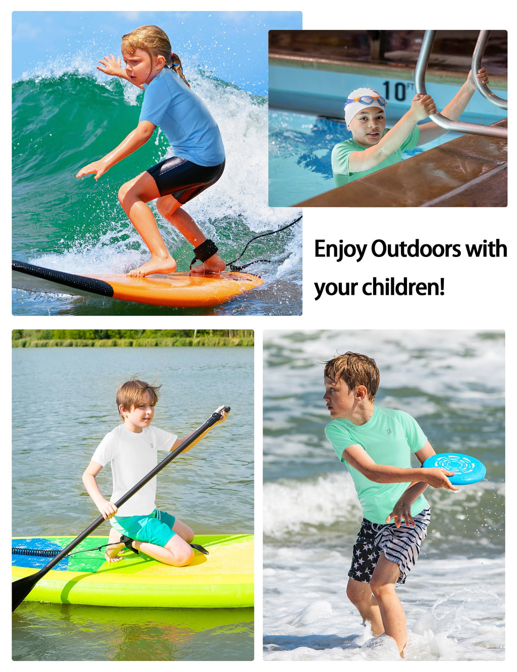 Roadbox Boys Rash Guard Swim Shirt, 2Pack UPF 50+ Sun Protection Short Sleeve, Quick Dry Rashguard Water Shirt for Kids