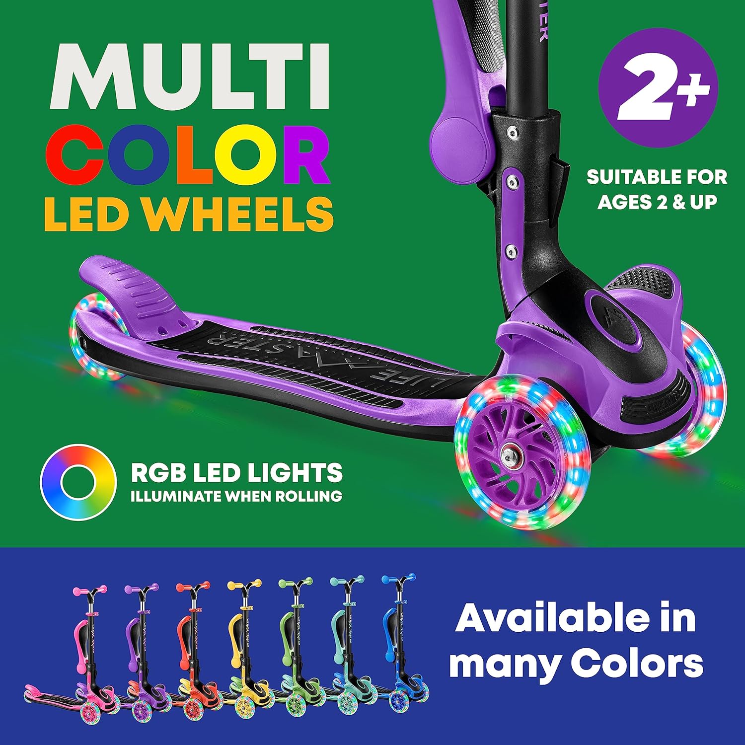 3 Wheel Scooter for Kids by [Brand Name] - Foldable Seat, Adjustable Handlebar & LED Wheels | Ages 2+