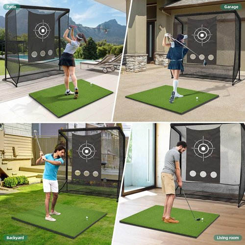 Shopsource 5×4ft Golf Hitting Mat, Anti-Slip Bottom Golf Mat for Indoor Outdoor, Artificial Turf Practice Mats with 9 PU Golf Balls+3 Rubber Tees+7 Tees, 21MM Training Mats