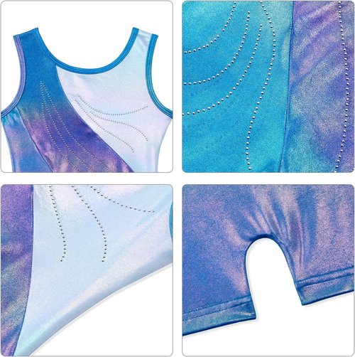 HOZIY Girls' Gymnastics Leotards - Sparkly Snowflake Biketard in Blue, Purple & Hot Pink