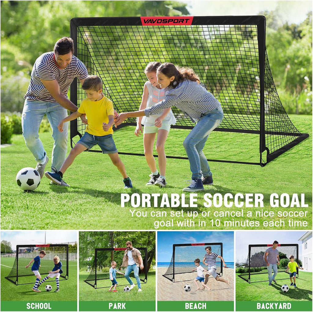 VAVOSPORT Soccer Goal Set - 2 Portable 6'x4' Kids Soccer Goals for Backyard Training & Outdoor Play