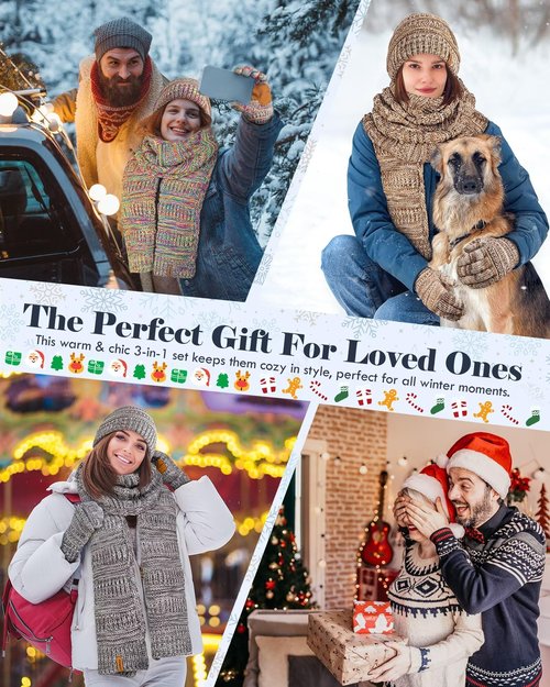 Winter Beanie Hat Scarf Gloves Set for Women, Slouchy Beanie with Fleece Lined Long Knit Scarf Touchscreen Gloves, Warm 3 in 1 Stocking Stuffers Set for Women Mom Her Cold Weather-01