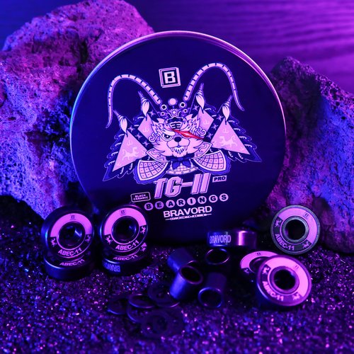 BRAVORD TG11PRO Skateboard Bearings, Black Ceramic Ball Bearings with Washers and Spacers (Pack of 8)
