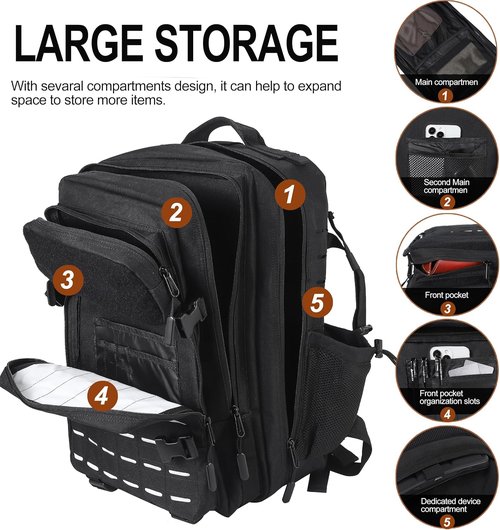 LHI Tactical Military Backpack - Large 25L/45L Molle Army Assault Pack for Hiking & Travel