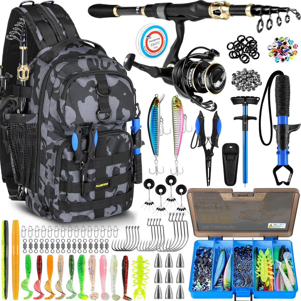 PLUSINNO Fishing Backpack - Waterproof Tackle Bag with Rod Holder & Reel Combos | Ideal Fishing Gear Gift for Men
