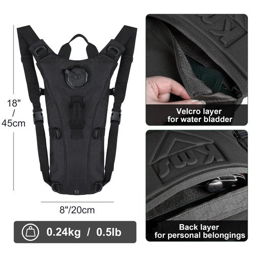 Outplea Tactical Hydration Pack Backpack with 3L Water Bladder for Men, Leakproof Military Rave Water Backpack for Running Hiking Cycling Jogging Festival, Black