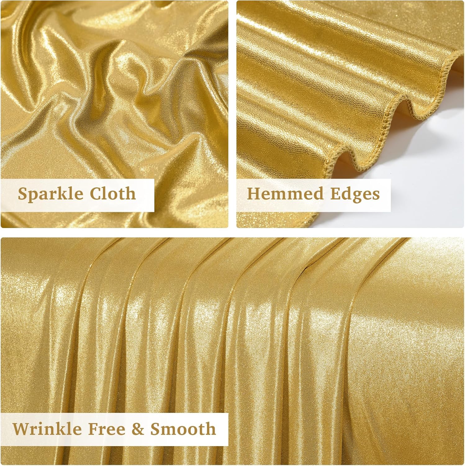 Skiennix Gold Sequin Backdrop Curtain Panels - Wrinkle-Free Glitter Photo Drapes | 10x10 ft for Weddings & Parties