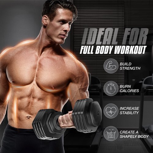 Yes4All 25lbs Grey Grip Adjustable Dumbbells Weights, 5 in 1 Weights Dumbbell with One Second Dial Handle for Different Workout Levels