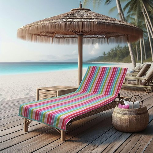 COTTON CRAFT Pool Lounge Chair Cover | 2-Pack Dobby Terry Stripe Soft Cotton Towel - Oversized 32" W x 82" L x 7" Pocket - Pink Multi