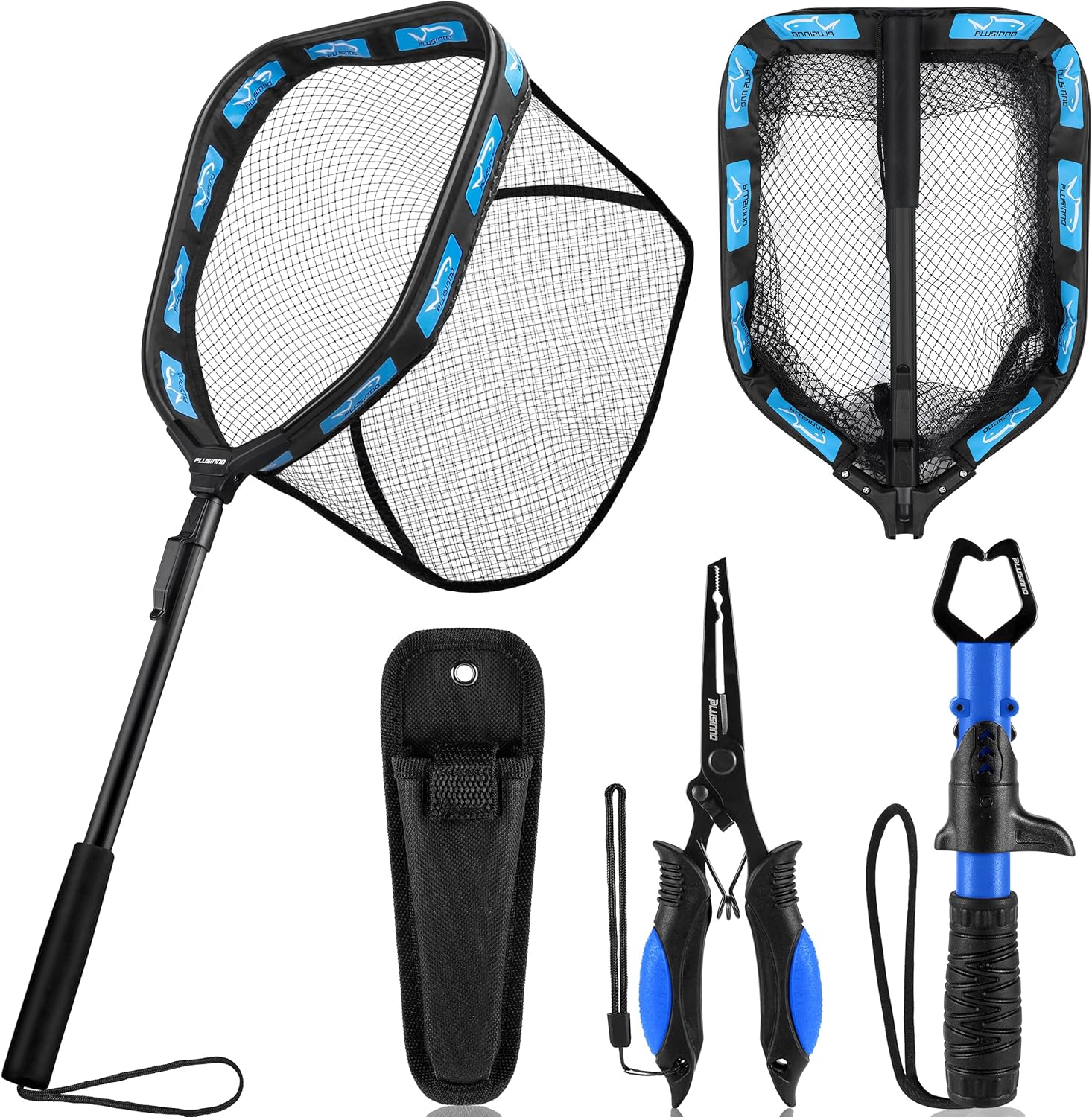 PLUSINNO Floating Fishing Net - Rubber Coated, Foldable Design with Telescoping Handle | Ideal for Steelhead, Salmon, Bass, and Trout Fishing
