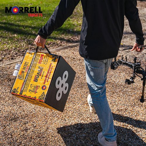 Morrell Yellow Jacket Dual Threat Foam Archery Target Block - 350 FPS, 4 Sides, 32 Bullseyes, Yellow