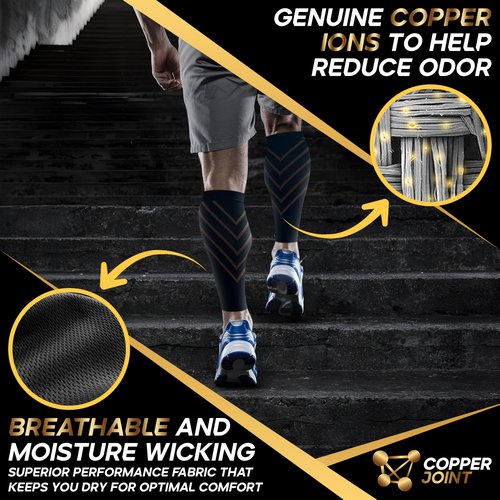 CopperJoint Calf Compression Sleeve for Men & Women, Footless Leg Support Sleeve, Wide Calf Friendly Fit, Breathable Copper-Infused Fabric for Running, Work and Everyday Wear, Single Sleeve, Large