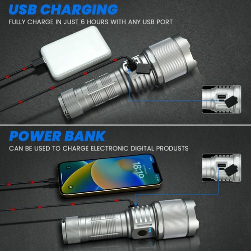 TEQDOT Flashlights High Lumens 990000 LED Rechargeable Tactical Flashlight Zoomable 3 Modes Fast Charging IPX6 Waterproof Super Bright Handheld Flashlights for Camping Hiking Outdoor and Gift