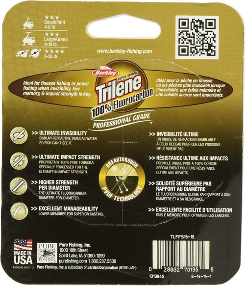 Berkley Trilene 100% Fluorocarbon Fishing Line - Clear 0.015in | 0.38mm for Superior Strength