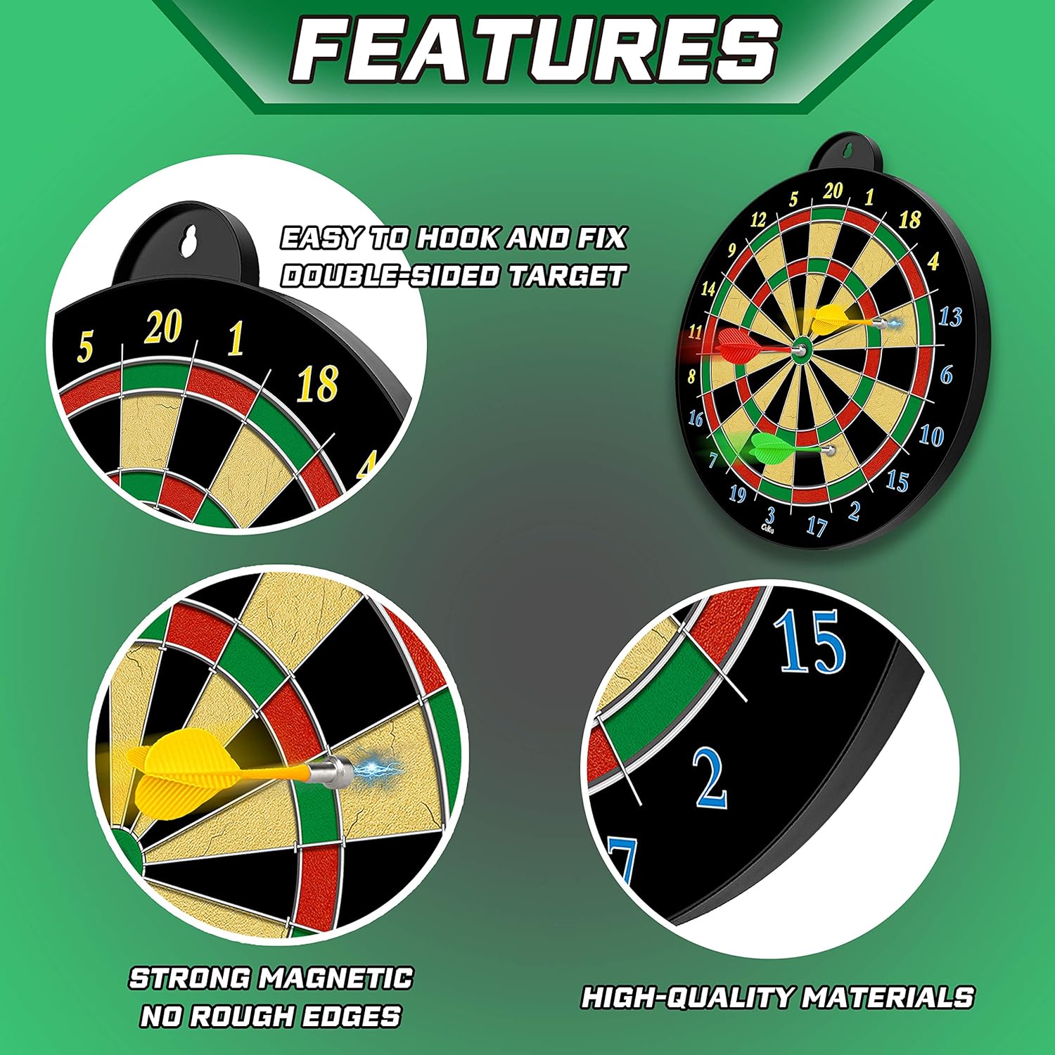 Skiennix Dart Board - 12-Piece Magnetic Darts Set - Perfect Indoor Game for Kids Ages 5-12