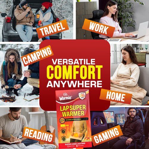 Warmie Super Warmer for Lap & Body | All Natural & Safe, Easy & Comfort, Instant & Quick Heat | Air Activated, Last-Longer, Bigger & Wider size | Steady Heating for Cold Temperature, Odorless, 5 packs