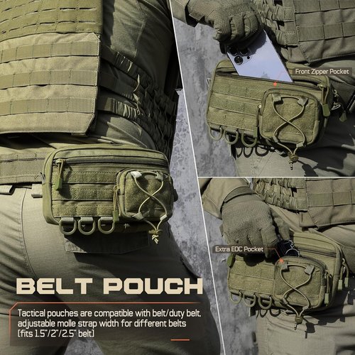 Molle Tactical Admin Pouch - EDC Tool Organizer with US Flag Patch | Versatile Waist Bag, Horizontal Design