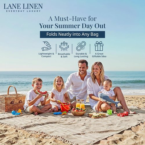 **LANE LINEN Turkish Beach Blanket - Sandproof, Lightweight & Quick-Dry, 82"x82", Perfect for Summer Vacations & Yoga - Beige**