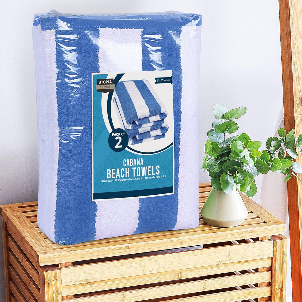 Utopia Towels Jumbo Beach Towel - 100% Ring-Spun Cotton, 600 GSM, Super Soft & Quick-Dry | Blue & Beige, 35x70 Inches