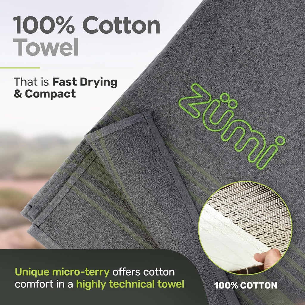 Zumi 100% Cotton Quick Dry Travel Towel - Soft, Compact & Highly Absorbent | Gray, Ideal for Beach & Gym