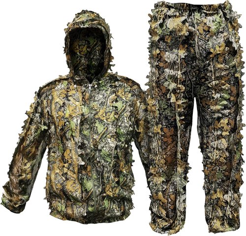 Ghillie Suit | Lightweight Hooded Camouflage Outfit for Hunting - Includes Gloves, Face Mask & Bag