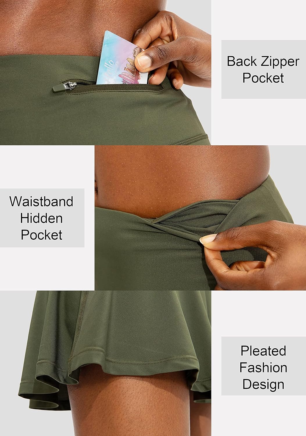 SANTINY Women's High Waisted Pleated Tennis Skirt - 4 Pockets for Athletic Comfort & Style
