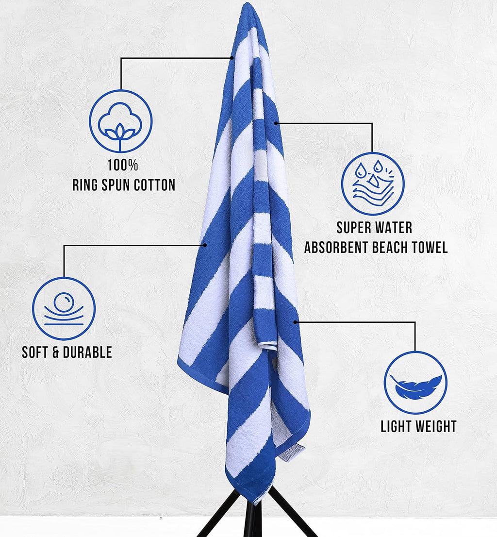 Utopia Towels Cabana Stripe Beach Towels - Oversized 100% Cotton, Quick Dry, 30x60 Inches, Blue - 4 Pack