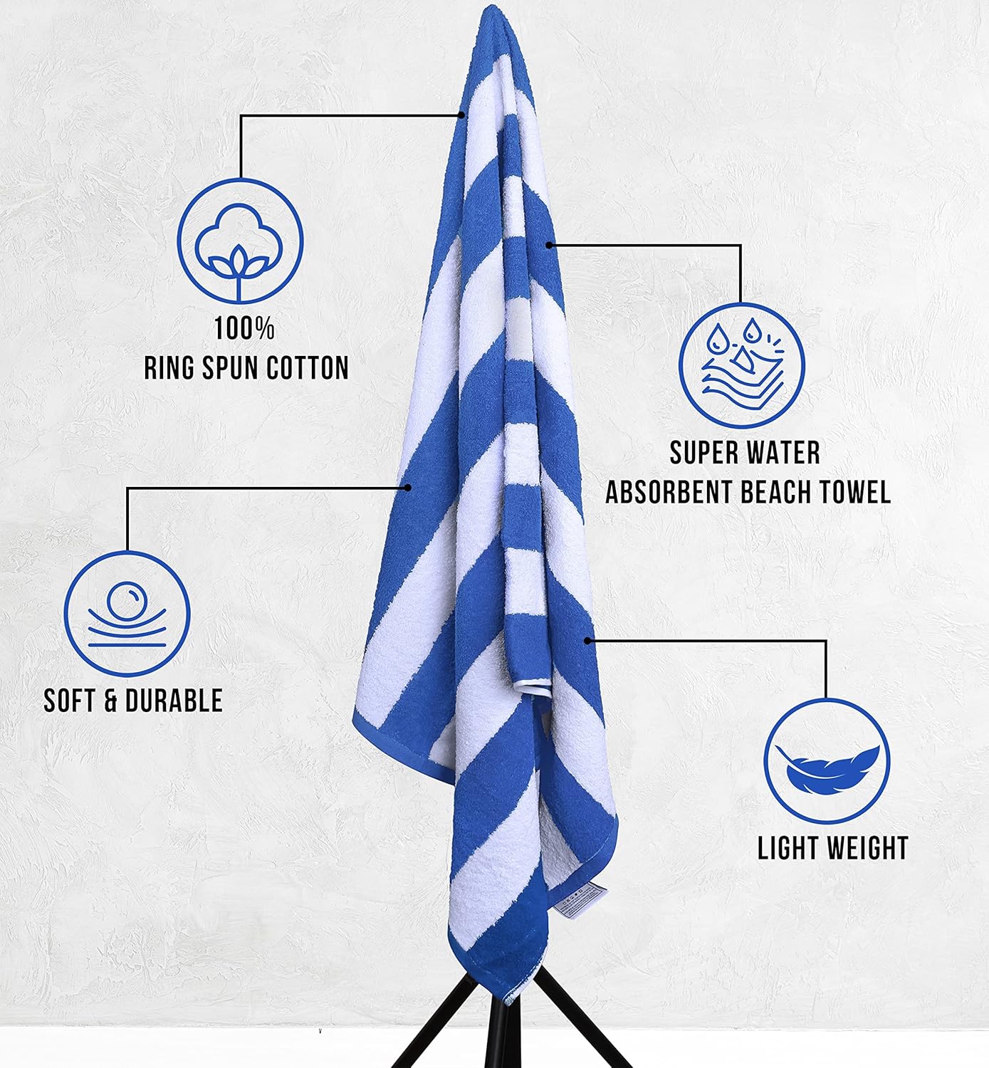 Utopia Towels Cabana Stripe Beach Towels - Oversized 100% Cotton, Quick Dry, 30x60 Inches, Blue - 4 Pack