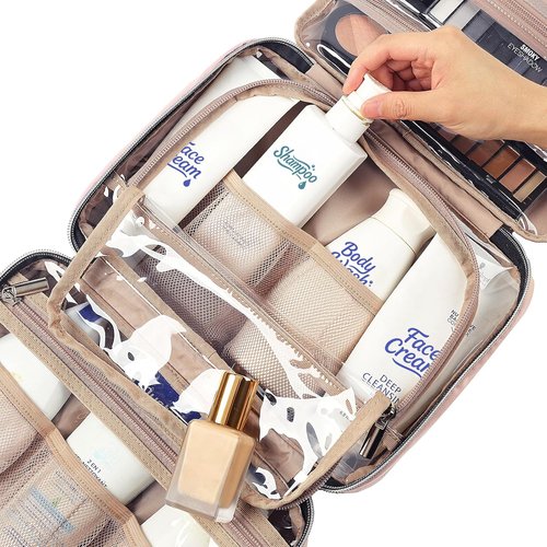 NISHEL Travel Toiletry Bag - Portable Hanging Organizer for Travel Essentials | Medium Size, Pink