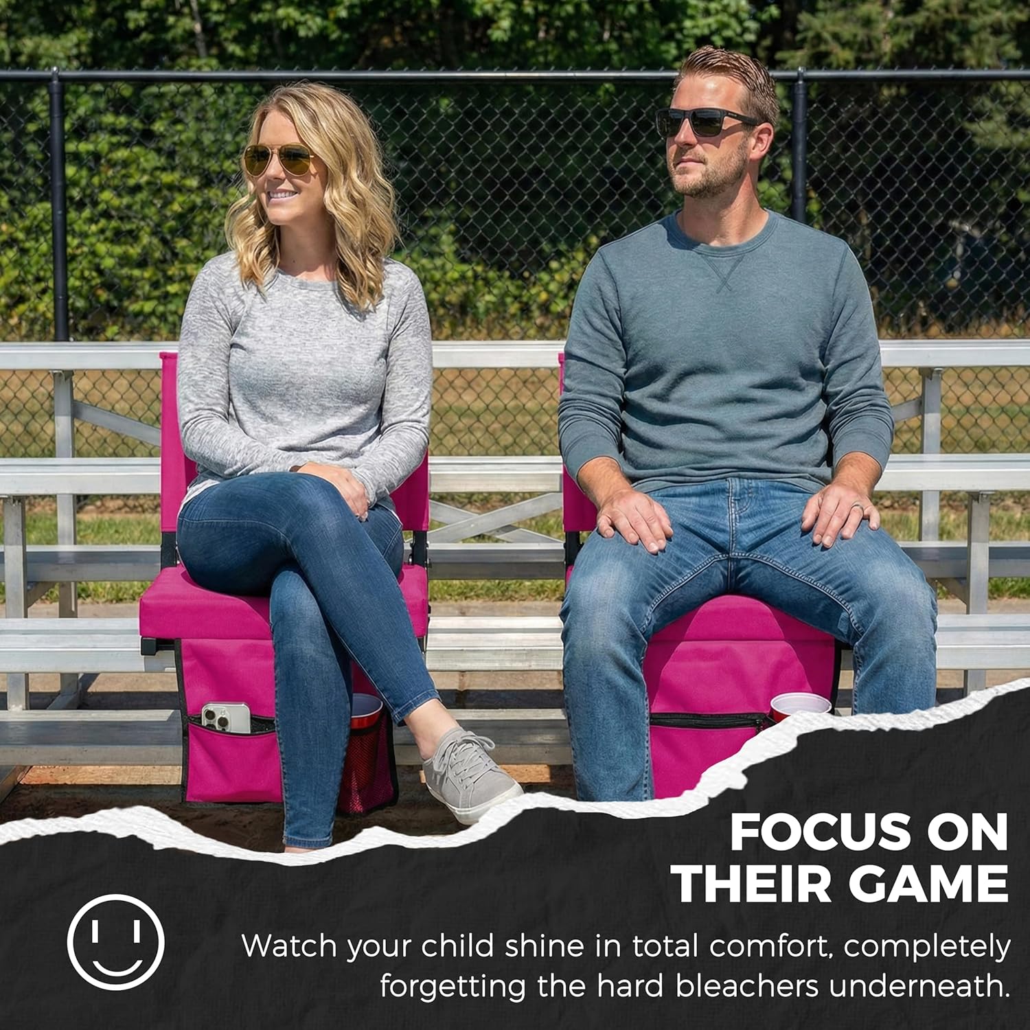 Sport Beats Stadium Seats - Comfortable Bleacher Chair with Back Support & Cushion | Pink, 1pc - 17" W x 12" D x 16.5" H