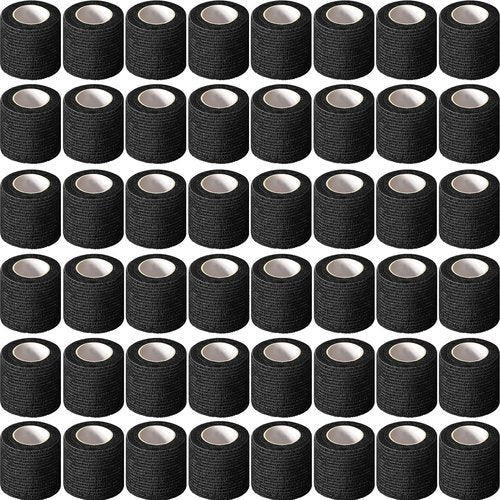 Treela 64 Pack 2" x 5 Yards Self Adhesive Cohesive Bandage Wraps, Elastic Breathable Athletic Tape, Flexible Self Adherent Bandage Rolls for Wrist, Ankle, Fingers, Sports & Pets (Black)