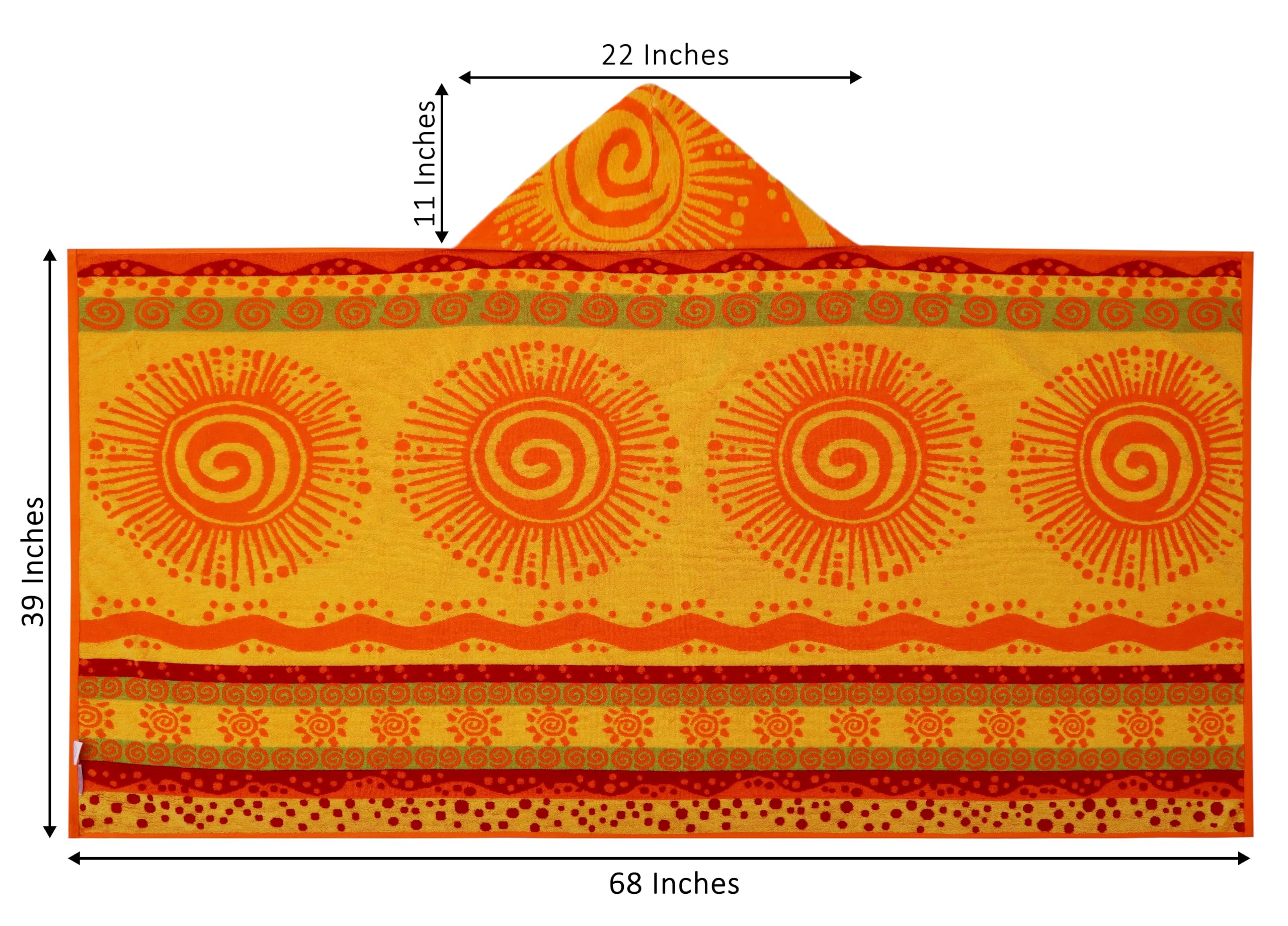 COTTON CRAFT Hooded Beach Towel – Oversized 39 x 68 Towel with Hood for Adults - 100% Cotton Velour Terry Jacquard Towel - Pool Bath Wrap - 450 GSM Soft Absorbent Quick Dry – Sunshine Orange Yellow