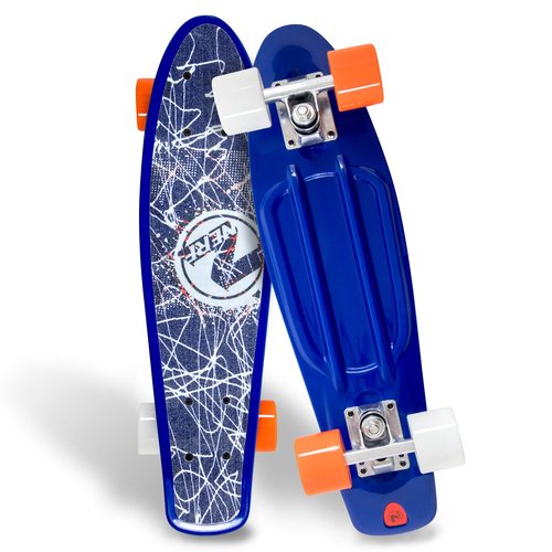 Flybar 22 Inch Complete Plastic Cruiser Skateboard Custom Non-Slip Deck Multiple Colors (NERF Blue Lines)