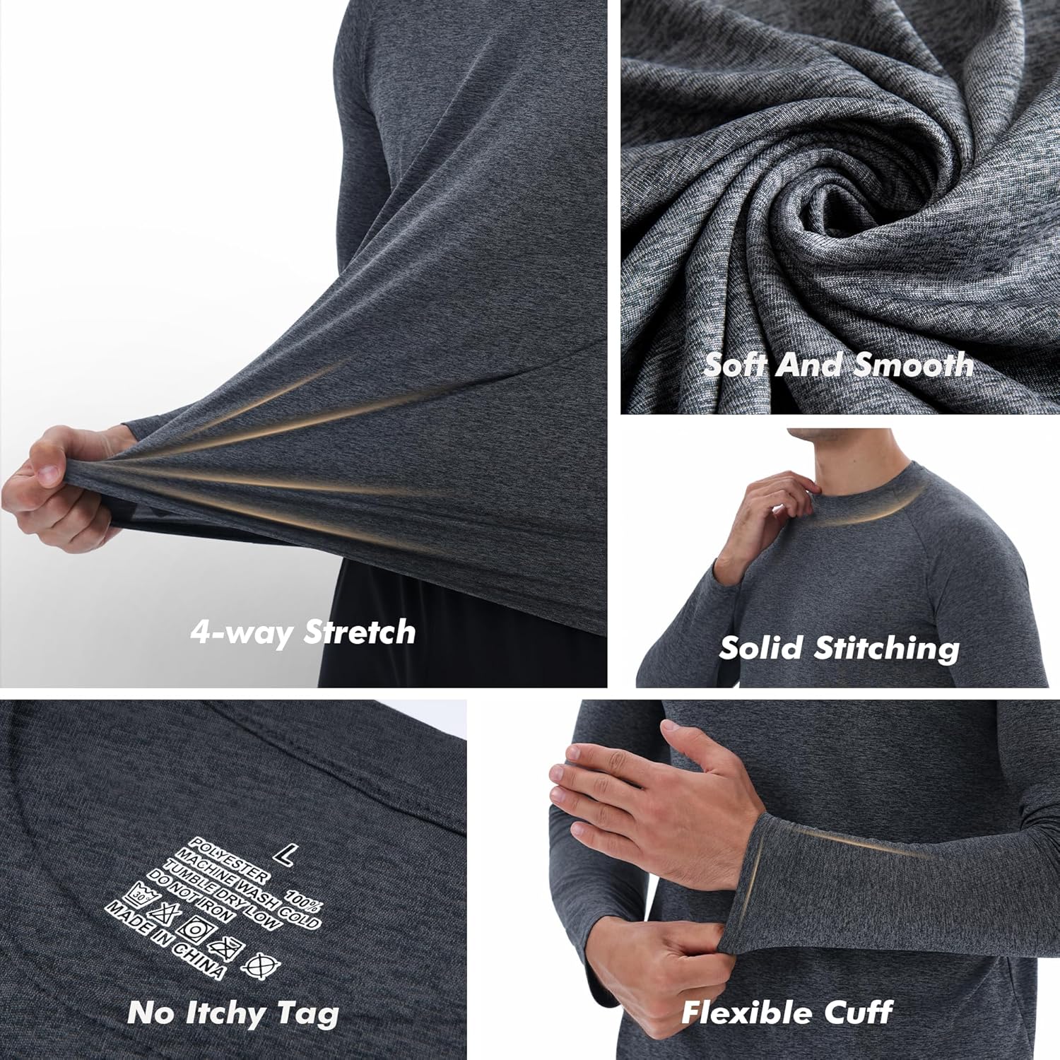 Skiennix Long Sleeve Shirts for Men - Quick Dry Moisture-Wicking Sun Protection | 4-Pack Athletic T-Shirts