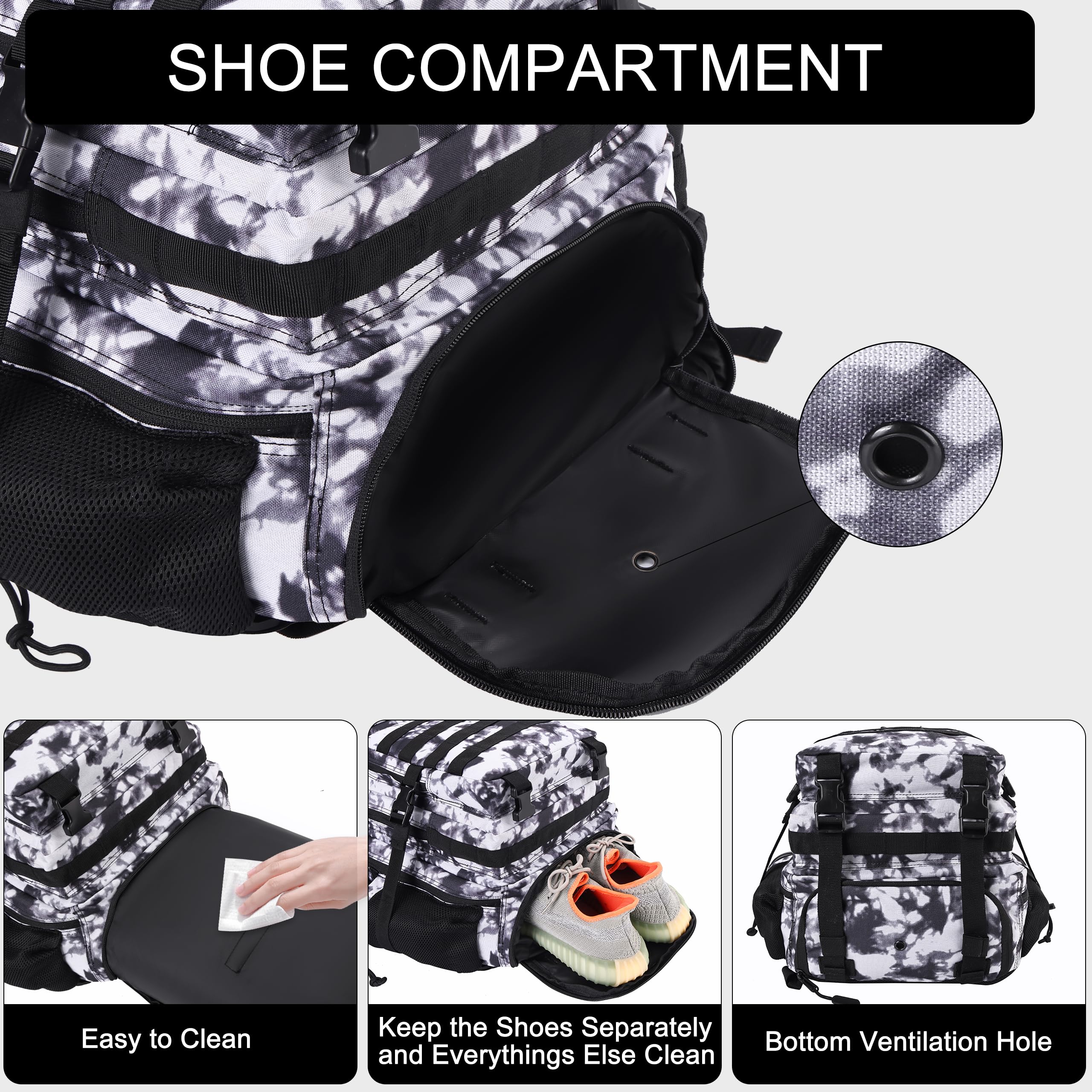LHI Military Tactical Backpack for Men and Women 45L Army 3 Days Assault Pack Bag Large Rucksack with Shoe Compartment - Blue