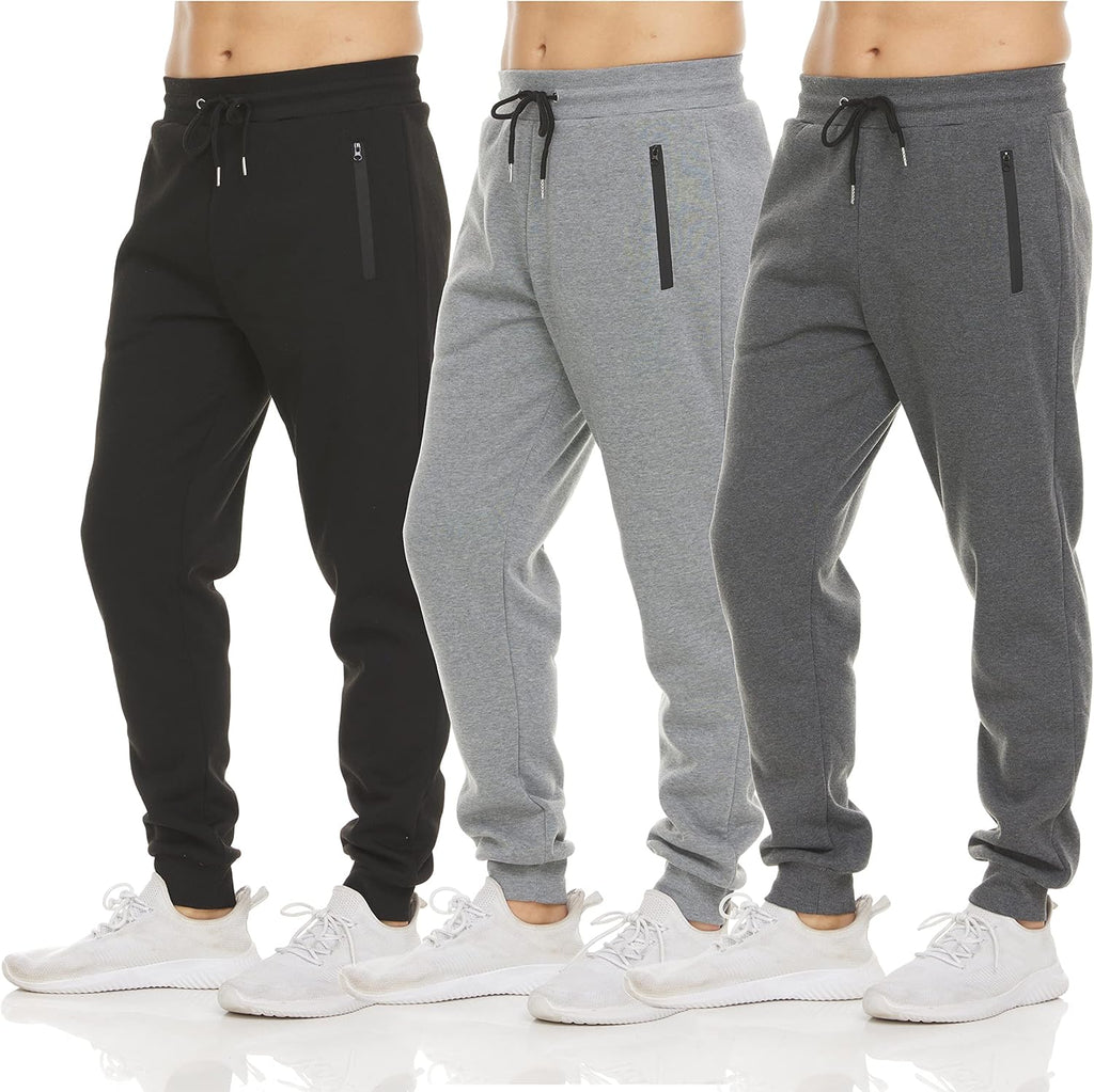 PURE CHAMP Men's Fleece Sweatpants - 3 Pack Athletic Joggers with Zipper Pocket | Sizes S-3XL
