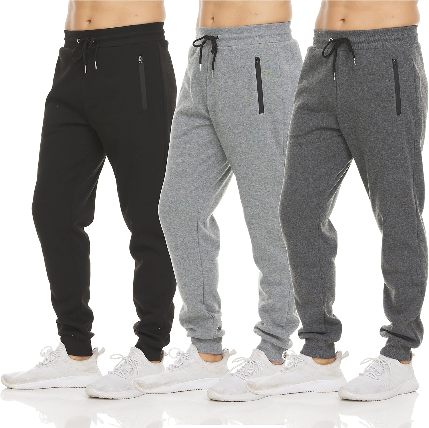 PURE CHAMP Men's Fleece Sweatpants - 3 Pack Athletic Joggers with Zipper Pocket | Sizes S-3XL