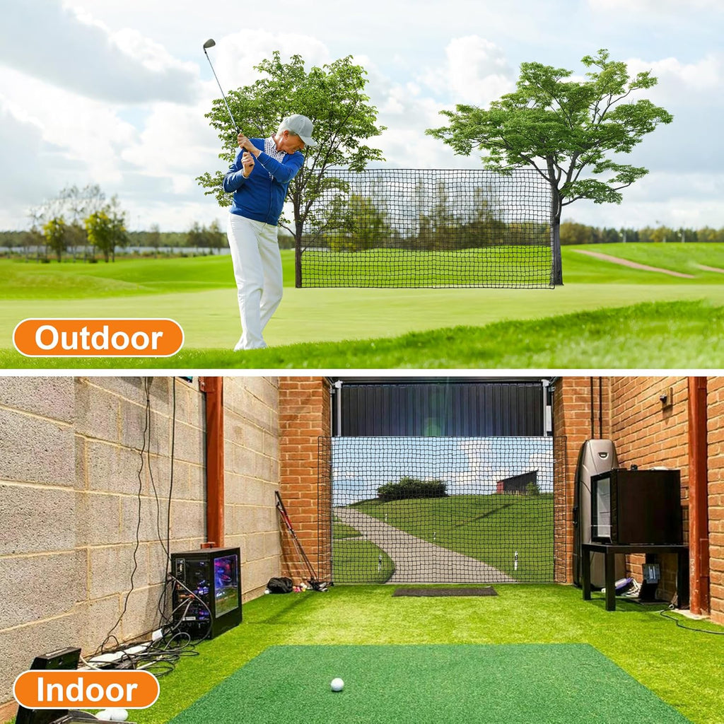 Nylon Golf Net 10-50ft - Durable Weatherproof Hitting Net With Rope & Carabiners for Baseball, Hockey, Soccer