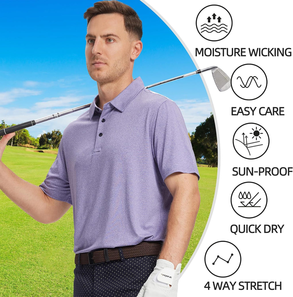 Skiennix Men's Golf Polo Shirt - Moisture-Wicking Dry Fit Performance | Striped Short Sleeve Design