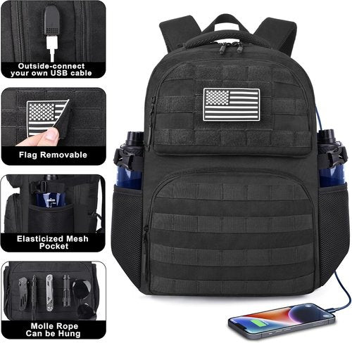 MOZETO 17-Inch Tactical Laptop Backpack - Utility Design with USB Charger Port | Flight Approved Travel Bag