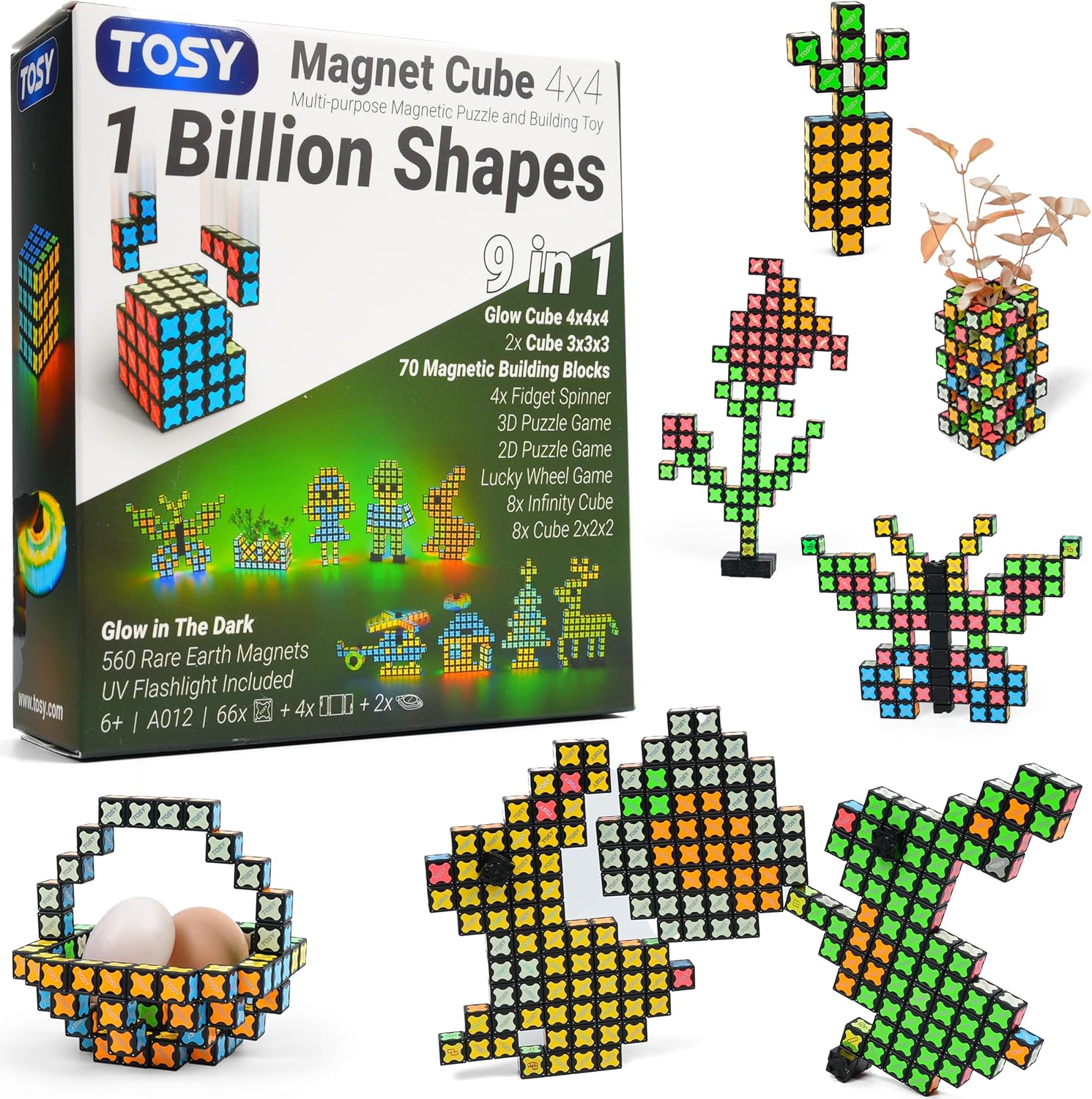 TOSY Magnet Cube 4x4 - 70 Blocks with 560 Magnets | Creative Building & Fidget Toy for Kids