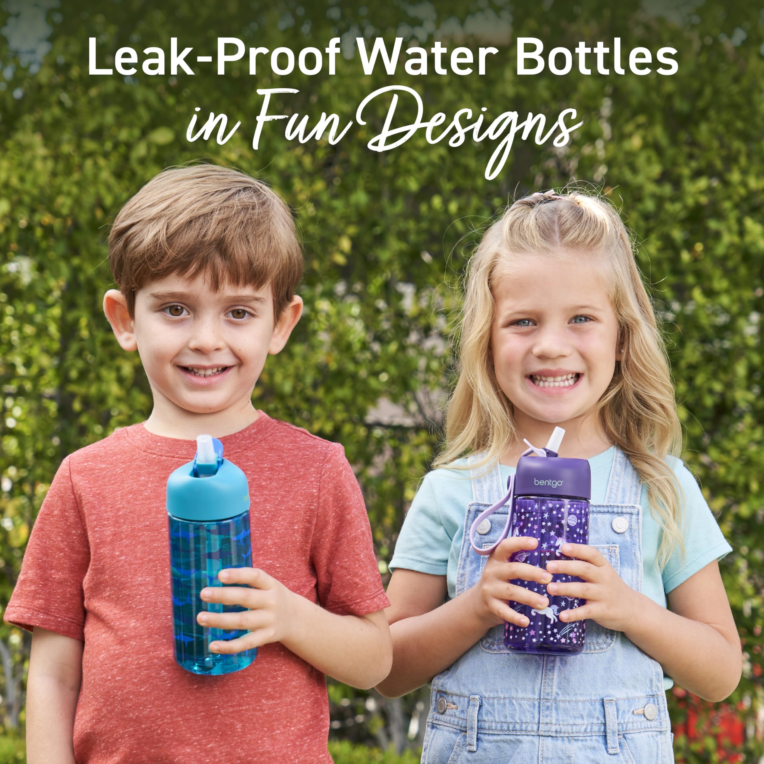 Bentgo Kids Water Bottle - Leak-Proof, Durable Tritan PFAS- & BPA-Free 15 fl oz, Kids/Toddlers Ages 3+ for School & Sports; Bite & Sip Spout, Carrying Handle, Dishwasher Safe (Sharks)