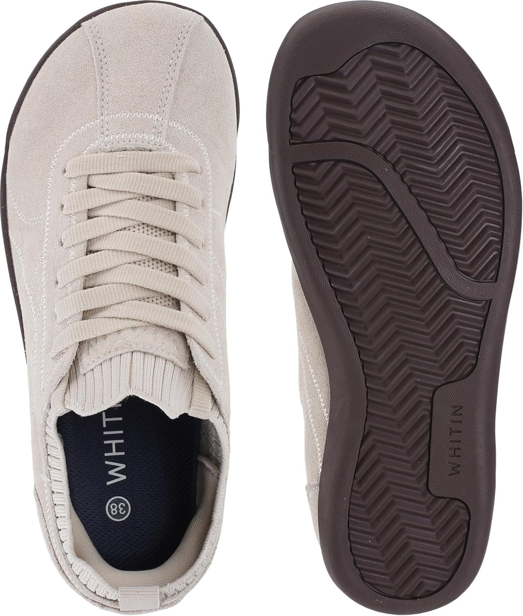 WHITIN Women's Barefoot Walking Sneakers - Suede Slip-On Design with Wide Toe Box