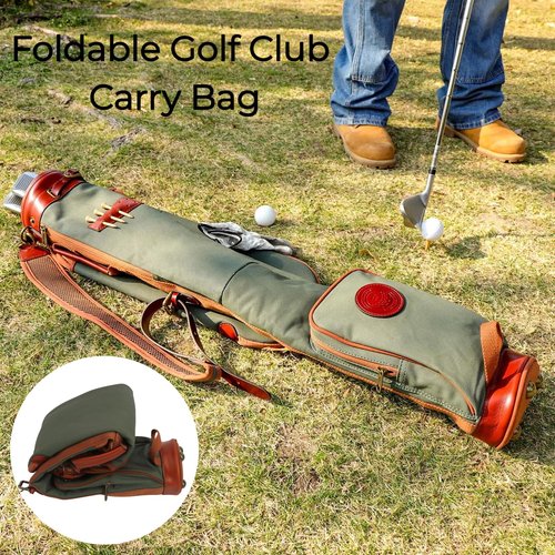 Tourbon Vintage Golf Club Carry Bags Travel Case - Canvas and Leather (33" Golf Carry Bag - Green)