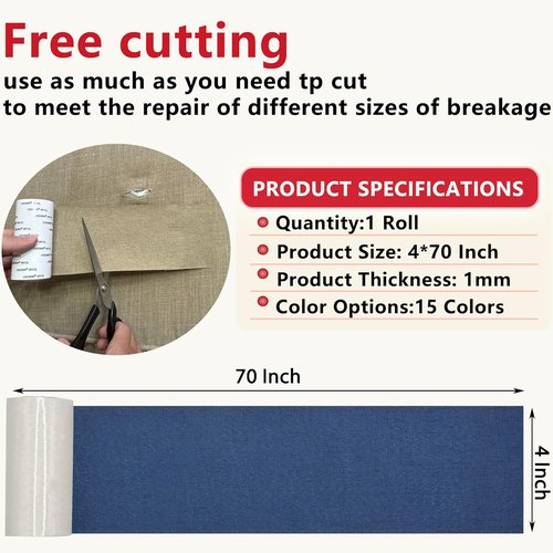 Linen Repair Tape - 4x70 Inch Self-Adhesive Fabric Patch for Sofas, Chairs & Bags | Dark Blue