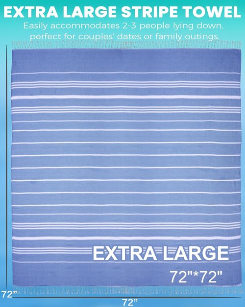 Giant Boho Throw Blanket - Extra Large Turkish Beach Towel for Outdoor Picnics & Family Camping - Navy