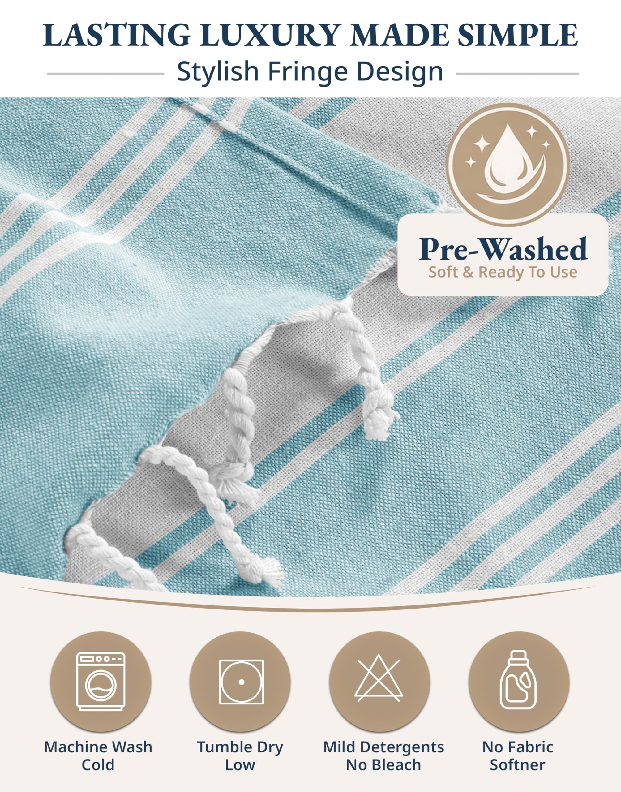 LANE LINEN Extra Large Beach Towel, Beach Towels Oversized, Pre-Washed, No Shrink, Quick Dry Pool Towels, Stylish Light Beach Towel for Women, Absorbent & Sand Free Towel, 39"x71" - Aqua