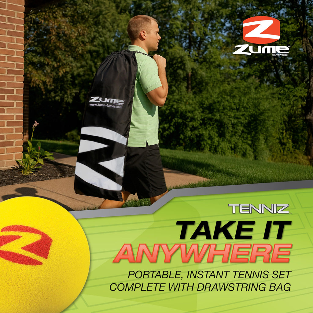 Zume Games Portable Badminton Set with Net, 4 Rackets, Shuttlecocks & Carrying Case – Outdoor Lawn Game for Backyard, Beach, or Park – Easy Setup, No Tools Required