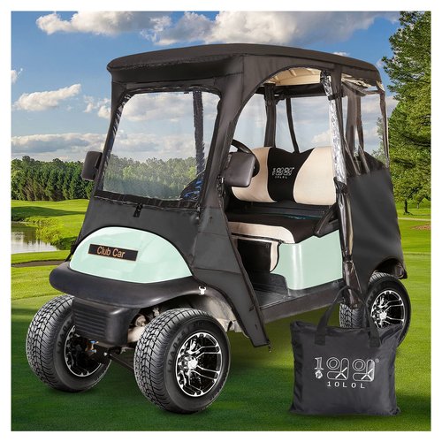 10L0L Deluxe Golf Cart Enclosure 2 Passenger for Club Car Precedent, 4-Sided Clear PVC Window Cover with Mirror Openings & Zipper Entry, Fits Club Car Precedent/Onward/Tempo Golf Cart
